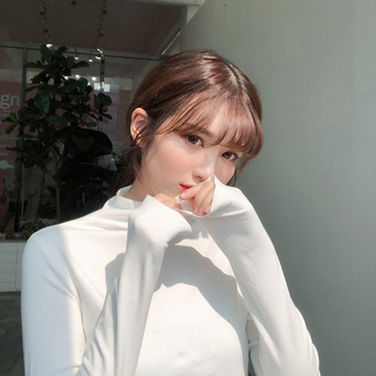 2023 cuello alto camisa de fondo de las mujeres de otoño e invierno de color sólido de manga larga Camiseta de las mujeres nuevo estilo coreano slim fit adelgazante versátil top