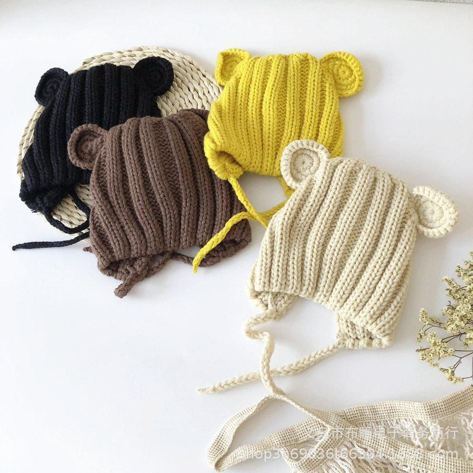 Autumn and Winter New Pure Color Mickey Ears Kidsren's Knitted Ear Protection Hat Versatile Baby Warm Woolen Hat