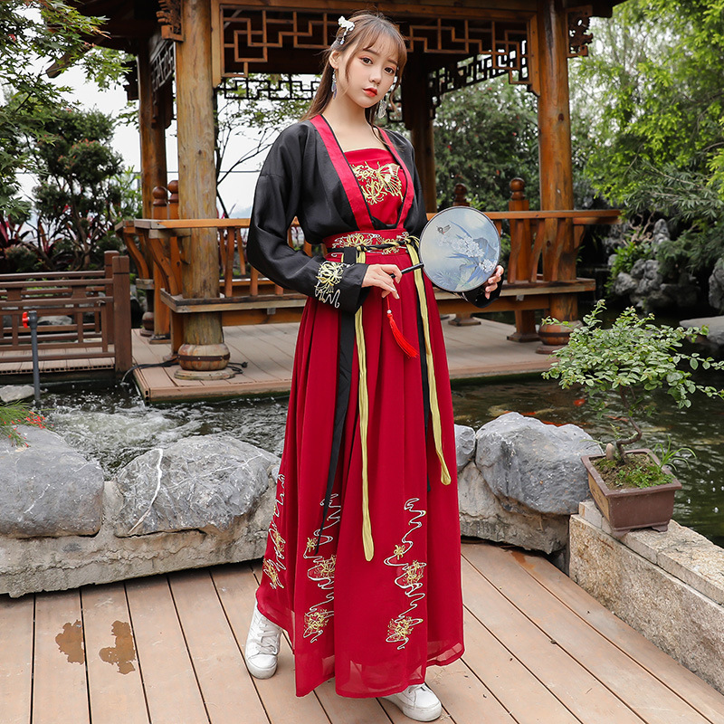 批发复古中国风汉服女成人日常套装重工刺绣魏晋襦裙古风三件套女