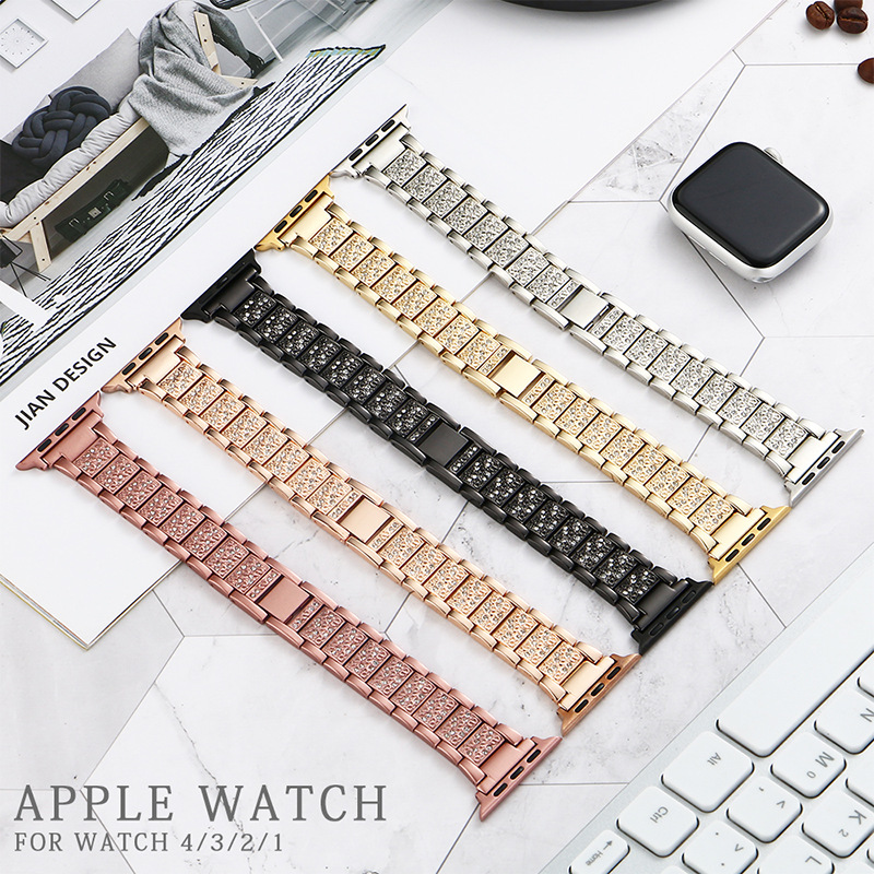 Adecuado para Apple reloj Correa moda metal sólido Acero inoxidable Apple reloj Correa diamante iwatch Correa