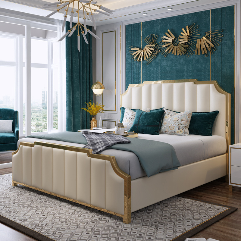 Cama de cuero de lujo posmoderna cama doble de 1,8 m 1,5 cama suave simple muebles de dormitorio cama de cuero real suministro directo de fábrica image 1