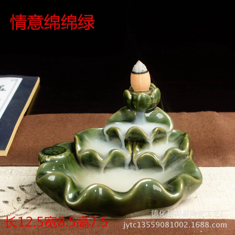 Ceramic Backflow Incense Burner, Lotus Inverted Design, Decorative Buddha Incense Holder