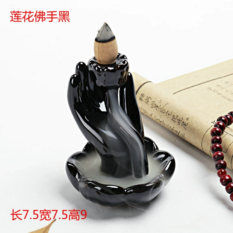 Ceramic Backflow Incense Burner, Lotus Inverted Design, Decorative Buddha Incense Holder