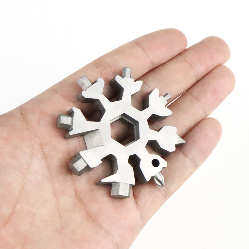 Tarjeta de herramienta de copo de nieve Cuchillo de ejército multifuncional 18 en uno de acero multiusos mini destornillador universal portátil EDC llave