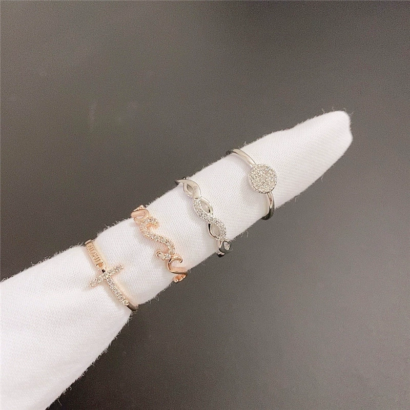 Adjustable Zirconium Ring, Korean Style, 750 sample gold color, Micro-incrustation (Adjustable)