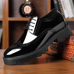 2025新款布洛克厚底亮皮男鞋上班面試皮鞋男漆皮理髮師潮增高鞋子