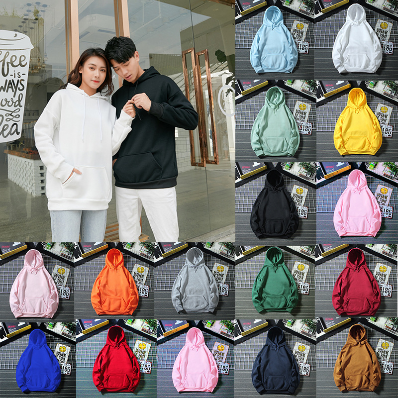 Autumn and Winter Velvet Light Plate Korean Style Long-Sleeved Pure Color Loose Version Student Pullover Plus Rope Hoodie Men's and Women's Sweatshirt
