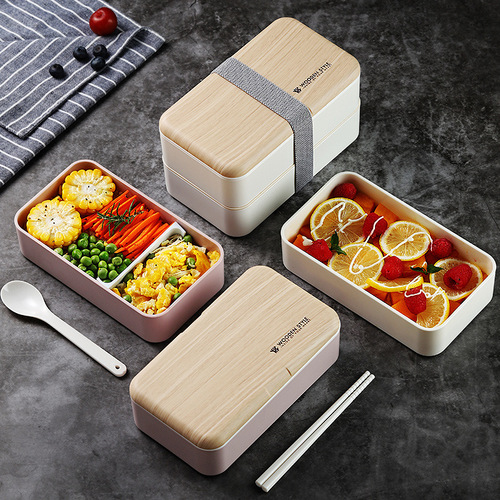 INS Internet celebrity Japanese double-layer lunch box plastic compartment lunch box cross-border adult student microwaveable lunch box