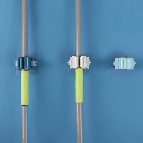 Mop hook hanger without punching wall-mounted bathroom mop storage rack adhesive fixed buckle broom clip T