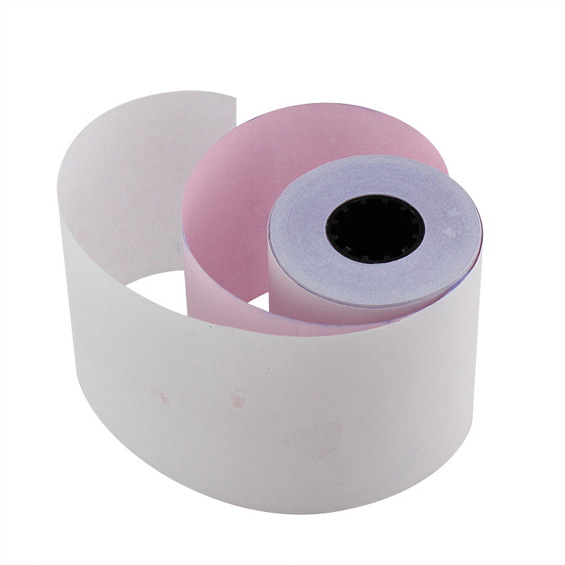 Flor de cerezo 75*60 escritura dos en uno de doble capa blanco rojo papel de caja registradora tipo aguja pequeño factura de impresión fabricante de facturación de papel