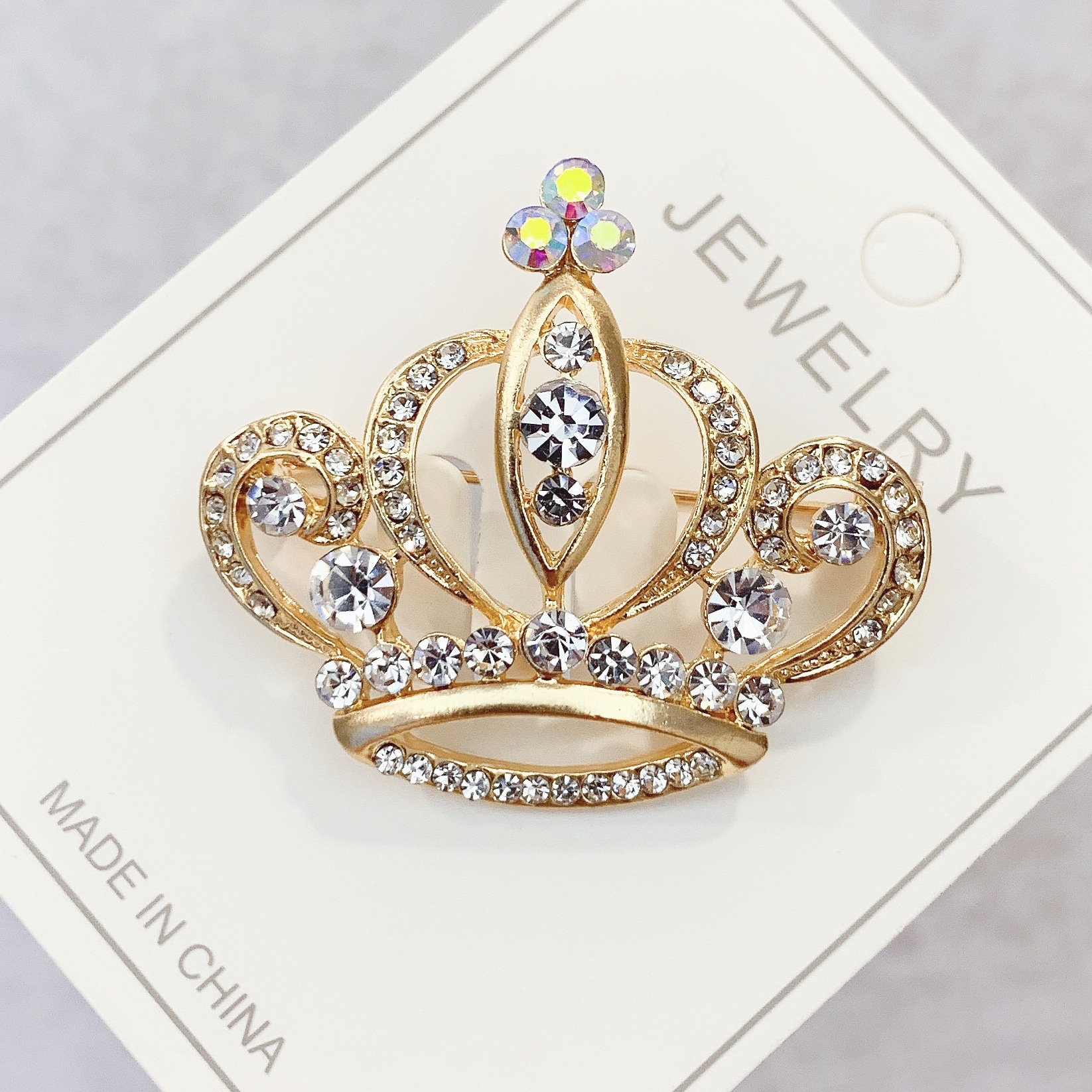 Korean-style alloy rhinestone crown brooch high-end suit professional clothing accessories anti-stray pin corsage