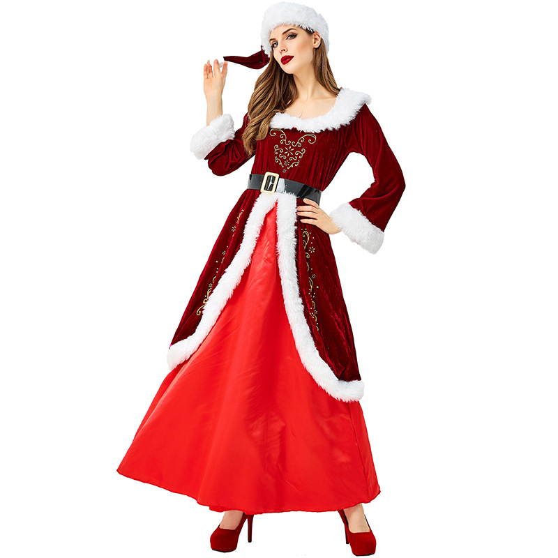 Export Amazon Christmas Eve Christmas Costume Wine Red Long Christmas Queen Costume