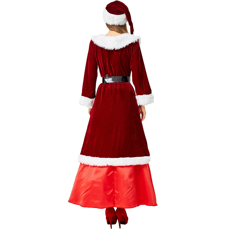 Export Amazon Christmas Eve Christmas Costume Wine Red Long Christmas Queen Costume