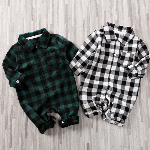 Minimalist Gentleman Baby onesie Spring and Autumn Grid Gentleman 0-1 year old baby crawling outfit outdoor clothing cross-border
