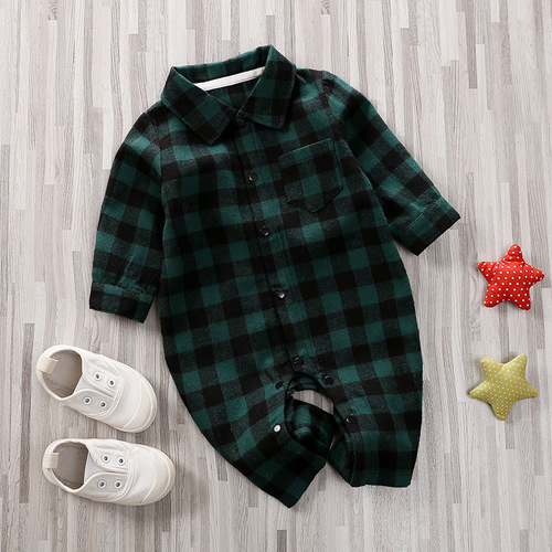 Minimalist Gentleman Baby onesie Spring and Autumn Grid Gentleman 0-1 year old baby crawling outfit outdoor clothing cross-border