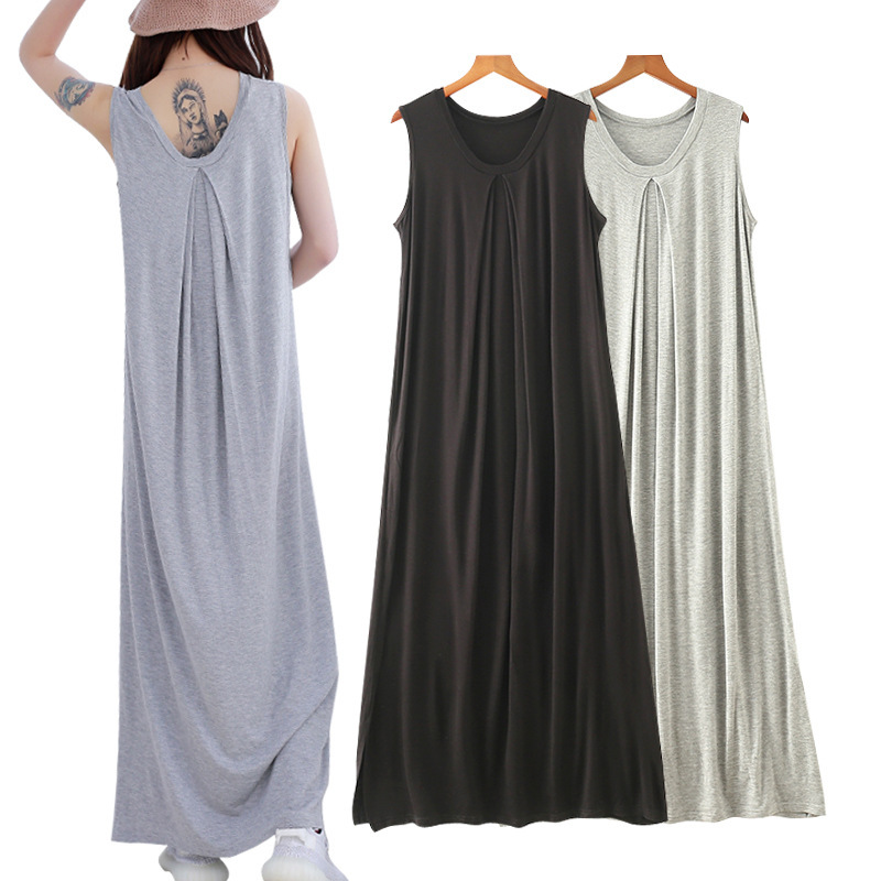 Sleeveless Dress for Women Summer Korean Style Modal Pleated Suspender Skirt Casual Fashion Outer Wear Home Long Skirt