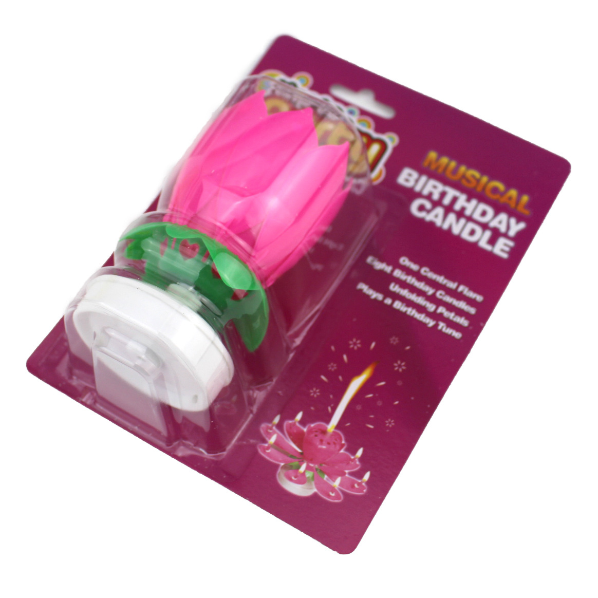 Venta al por mayor de música vela fiesta de cumpleaños de doble capa de fondo plano floreciente rotación de música en inglés tarjeta trasera Lotus Candle