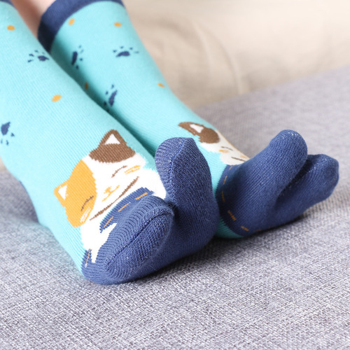 Two-toe two-toe socks, women's split-toe socks, two-toe socks, cotton toe mid-tube autumn and winter flower warm and sweat-absorbent pig's trotter socks, Japanese style