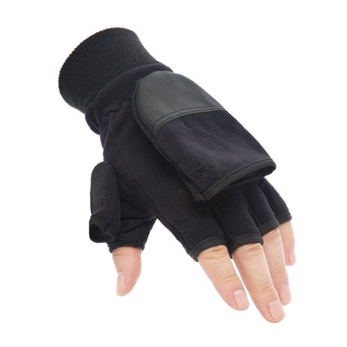 Outdoor men's and women's fleece half-finger flip gloves cycling and mountaineering autumn and winter cold-proof and warm thickened photography and photography gloves