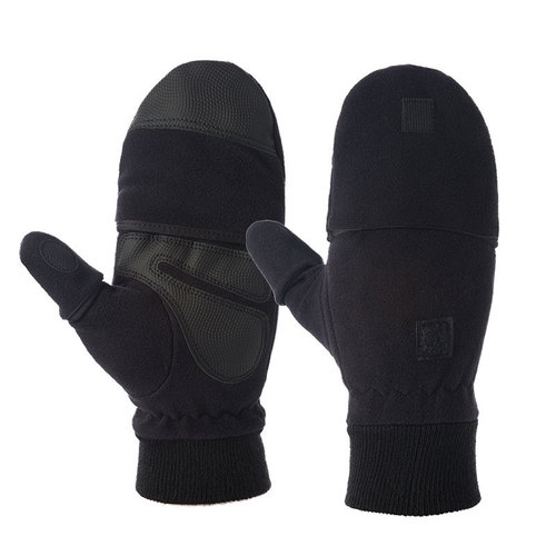 Outdoor men's and women's fleece half-finger flip gloves cycling and mountaineering autumn and winter cold-proof and warm thickened photography and photography gloves