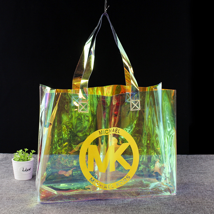厂家pvc镭射袋批发防水单肩购物袋pe塑料透明手提袋印制LOGO袋装