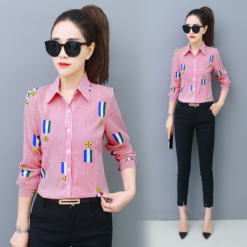 2026 Trendy New National Flag Striped Shirt Women's Korean Style Casual Cardigan Top Wholesale Manufacturer Wholesale