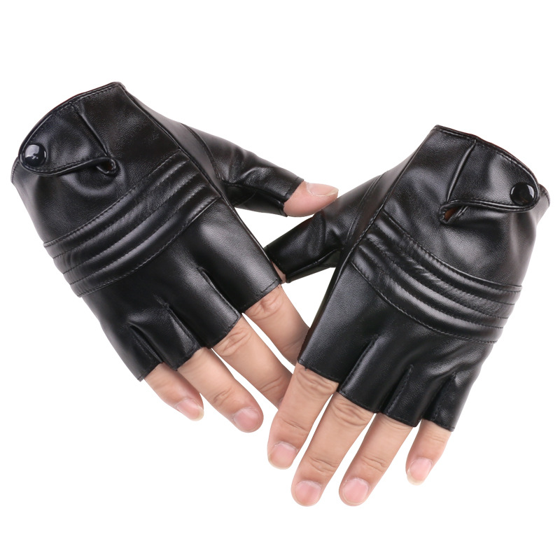 Pu cuero medio dedo guantes hip hop rendimiento danza discoteca transpirable al aire libre conducción fitness hombres y mujeres guantes de cuero