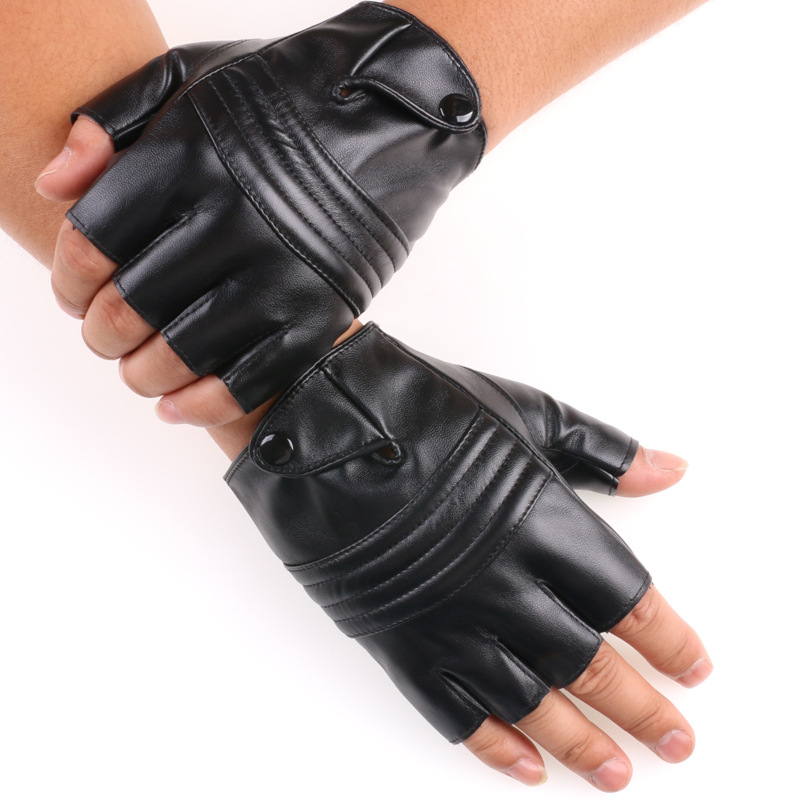 Pu cuero medio dedo guantes hip hop rendimiento danza discoteca transpirable al aire libre conducción fitness hombres y mujeres guantes de cuero