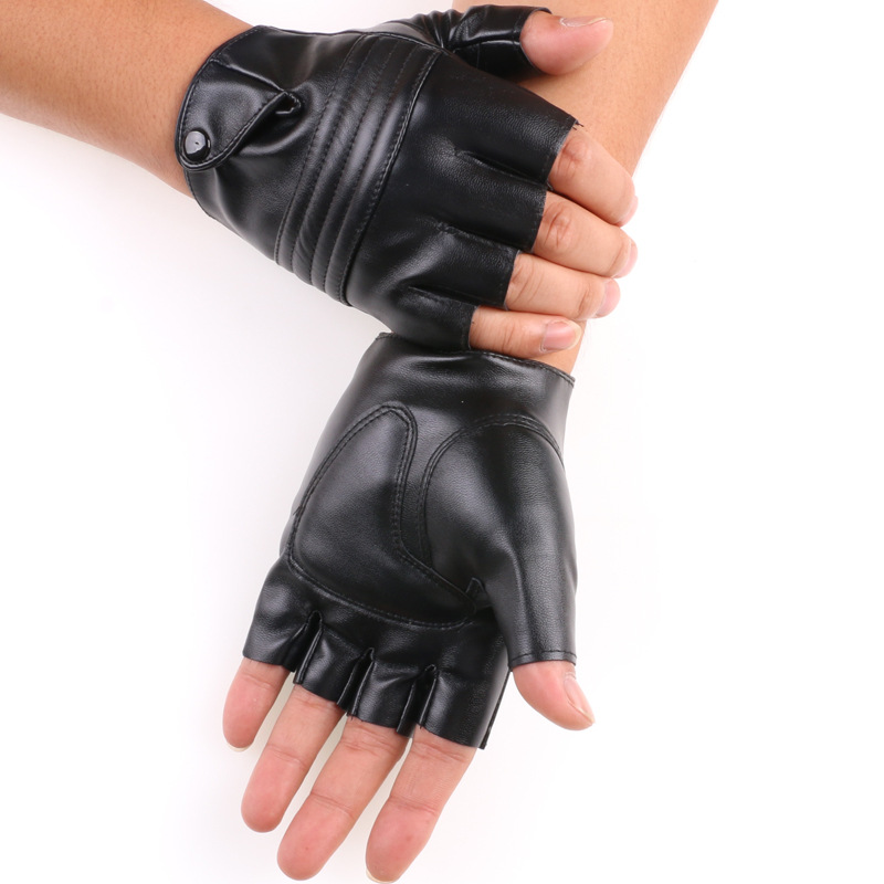 Pu cuero medio dedo guantes hip hop rendimiento danza discoteca transpirable al aire libre conducción fitness hombres y mujeres guantes de cuero