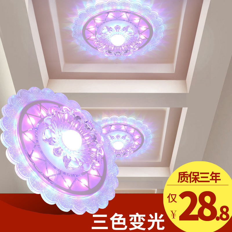 Led Hallway Entrance Light with Three-Color Dimming, Balcony Crystal Spotlight, Modern Minimalist Porch Downlight with Dimming