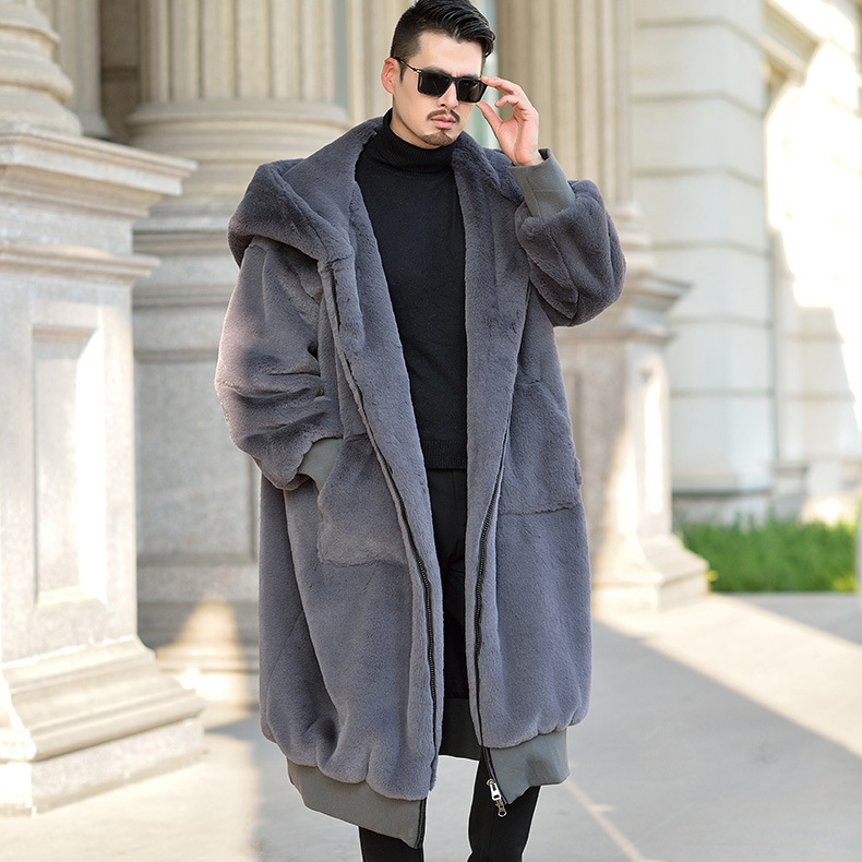 Venta al por mayor de invierno de los nuevos hombres de mediados de longitud de imitación de Piel de Conejo Abrigo de estilo Coreano suelta de piel sintética engrosada abrigo caliente