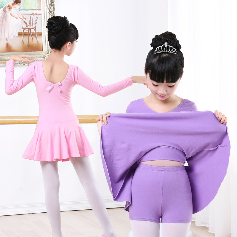 Ropa de baile para niños Ropa de actuación para niñas de manga corta de verano Falda de ballet para niñas dividida de dos piezas Ropa de práctica para niños
