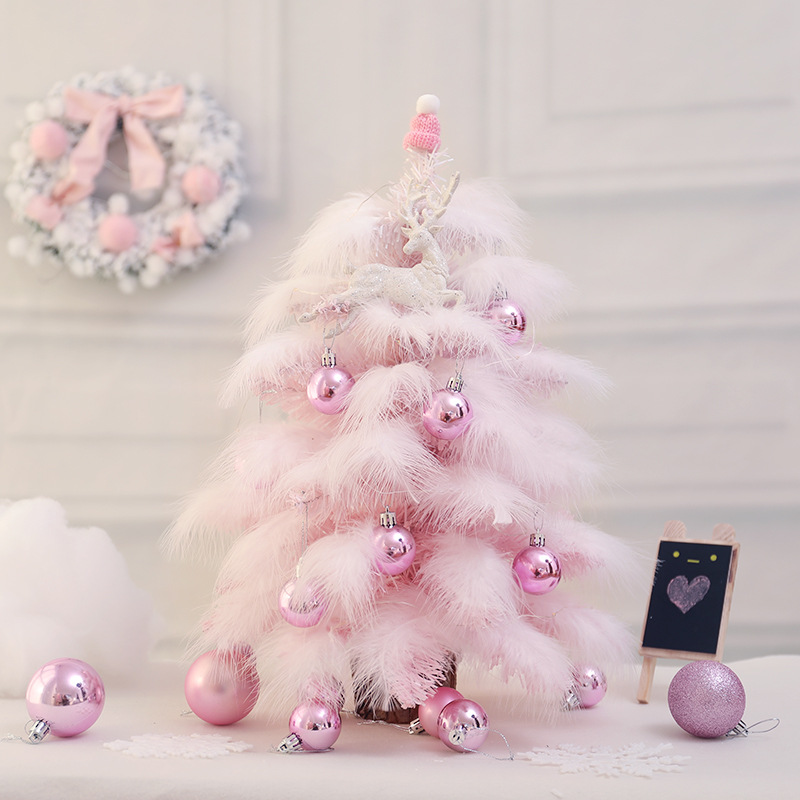 Internet celebridad Rosa árbol de Navidad conjunto 45cm mini árbol de Navidad pluma chica corazón DIY60cm conjunto de Navidad árbol