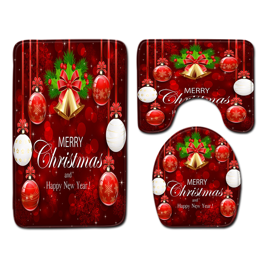 Navidad muñeco de nieve alfombra de baño alfombra de puerta inodoro de tres piezas antideslizante alfombra de piso transfronterizo en stock deseo amazon 1
