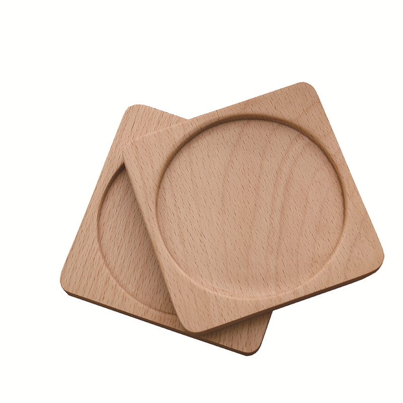 Montaña rusa de madera de haya té Coaster almohadilla de aislamiento creativo posavasos de café cuadrado redondo madera maciza posavasos logotipo letras