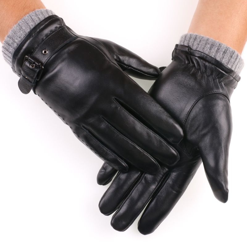 Nuevo Otoño e Invierno de los hombres guantes de cuero de lana forrada engrosada a prueba de frío caliente montar piel de oveja guantes de pantalla táctil de invierno