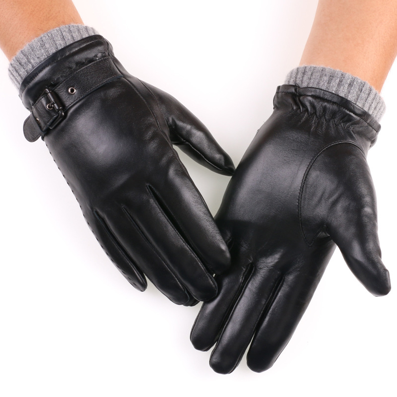 Nuevo Otoño e Invierno de los hombres guantes de cuero de lana forrada engrosada a prueba de frío caliente montar piel de oveja guantes de pantalla táctil de invierno