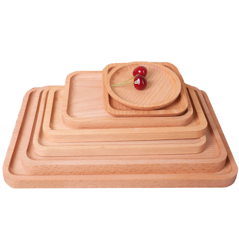 Bandeja rectangular de madera de haya pastel de fruta té placa occidental pizza placa de madera maciza fabricante tallada logo