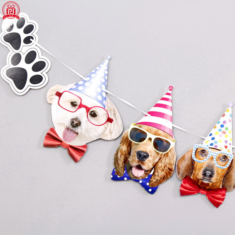 Especial transfronterizo para nuevo perro cumpleaños fiesta tirar bandera mascota cumpleaños decoración tirar flor perro expresión