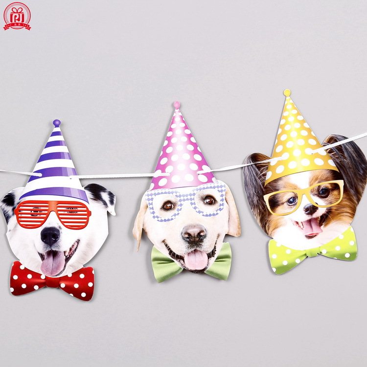 Especial transfronterizo para nuevo perro cumpleaños fiesta tirar bandera mascota cumpleaños decoración tirar flor perro expresión