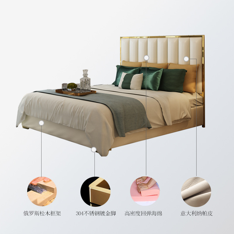 Luz de lujo de cuero genuino cama doble 1,8 m neumática alta caja de almacenamiento cama 1,5 pequeño apartamento simple moderno suave cama image 4