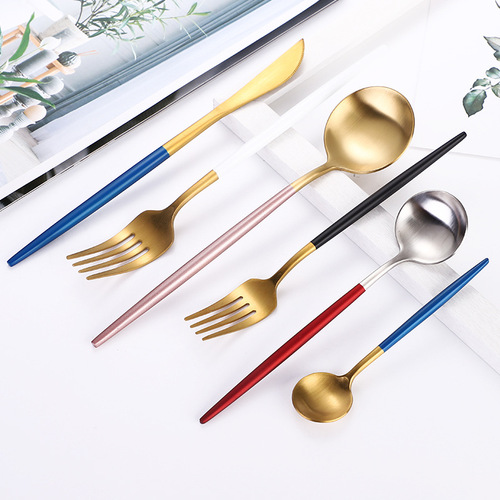 304 stainless steel knife, fork and spoon four-piece set Portuguese tableware spoon and fork black gold Western steak knife and fork set