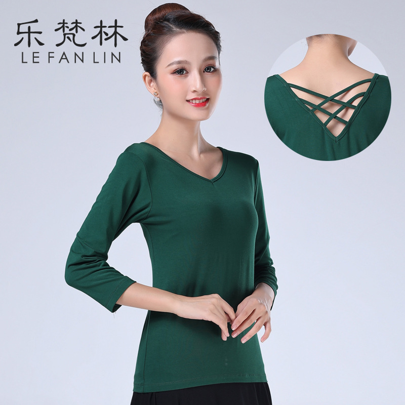 다크 그린 백 크로스 탑 (7 포인트 슬리브)