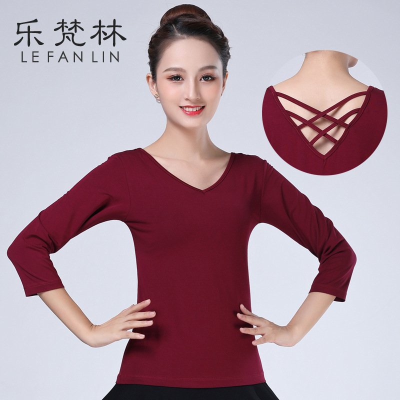 대추 레드 백 크로스 탑 (7 점 슬리브)