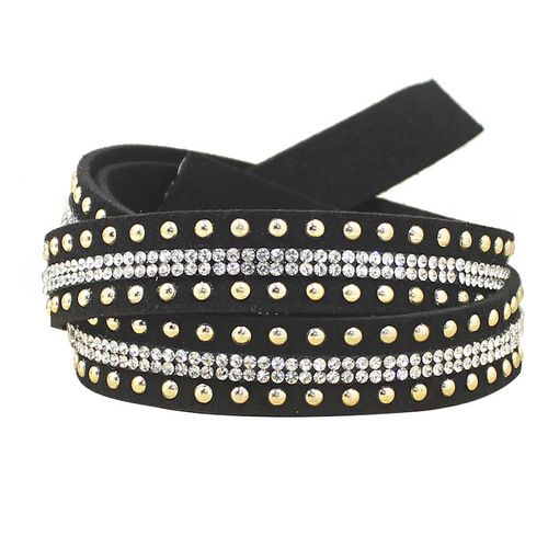 DIY diamond-encrusted Korean velvet chain material black with gold and silver dots rivets flat leather velvet belt clothing accessories