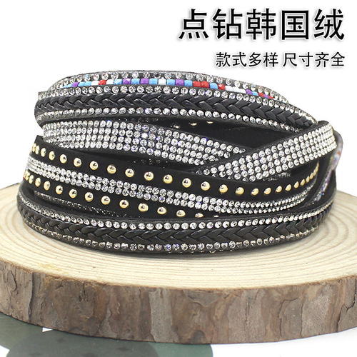 DIY diamond-encrusted Korean velvet chain material black with gold and silver dots rivets flat leather velvet belt clothing accessories