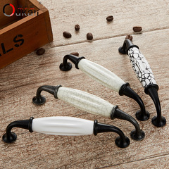 Okali classic European style bathroom cabinet door handle wood grain marble cracked black and white ceramic handle