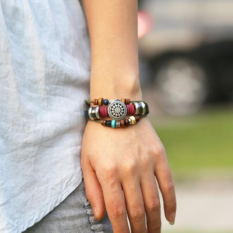 European and American Sunflower Devil's Eye Beaded Multi-Layer Bracelet Punk Ethnic Style Personalized Turquoise Leather Bracelet for Men European and American Sunflower Devil's Eye Beaded Multi-Layer Bracelet Punk Ethnic Style Personalized Turquoise Leather Bracelet for Men