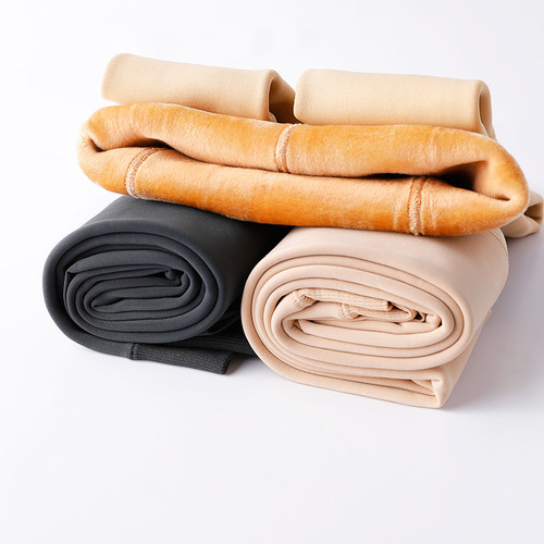 Women's Thick Warm Leggings for Autumn/Winter, Black Skin Tone with Heel-Grasping Design, Thin Fleece Leggings for Spring/Summer