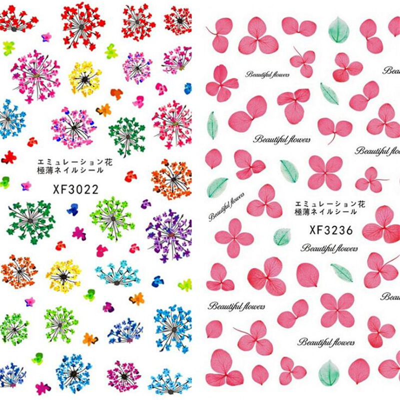 Pegatinas de uñas de flores secas especiales transfronterizas Flor permanente Flor púrpura Yang Simulación de flores secas Pegatinas de uñas de papel con adhesivo